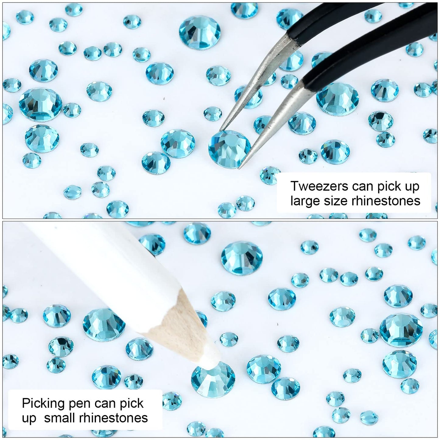 4240Pcs Aquamarine Flatback Rhinestones 6 Sizes Crystal Diamonds for Nail Art Crafts Clothes Shoes with Tweezers and Picking Pen