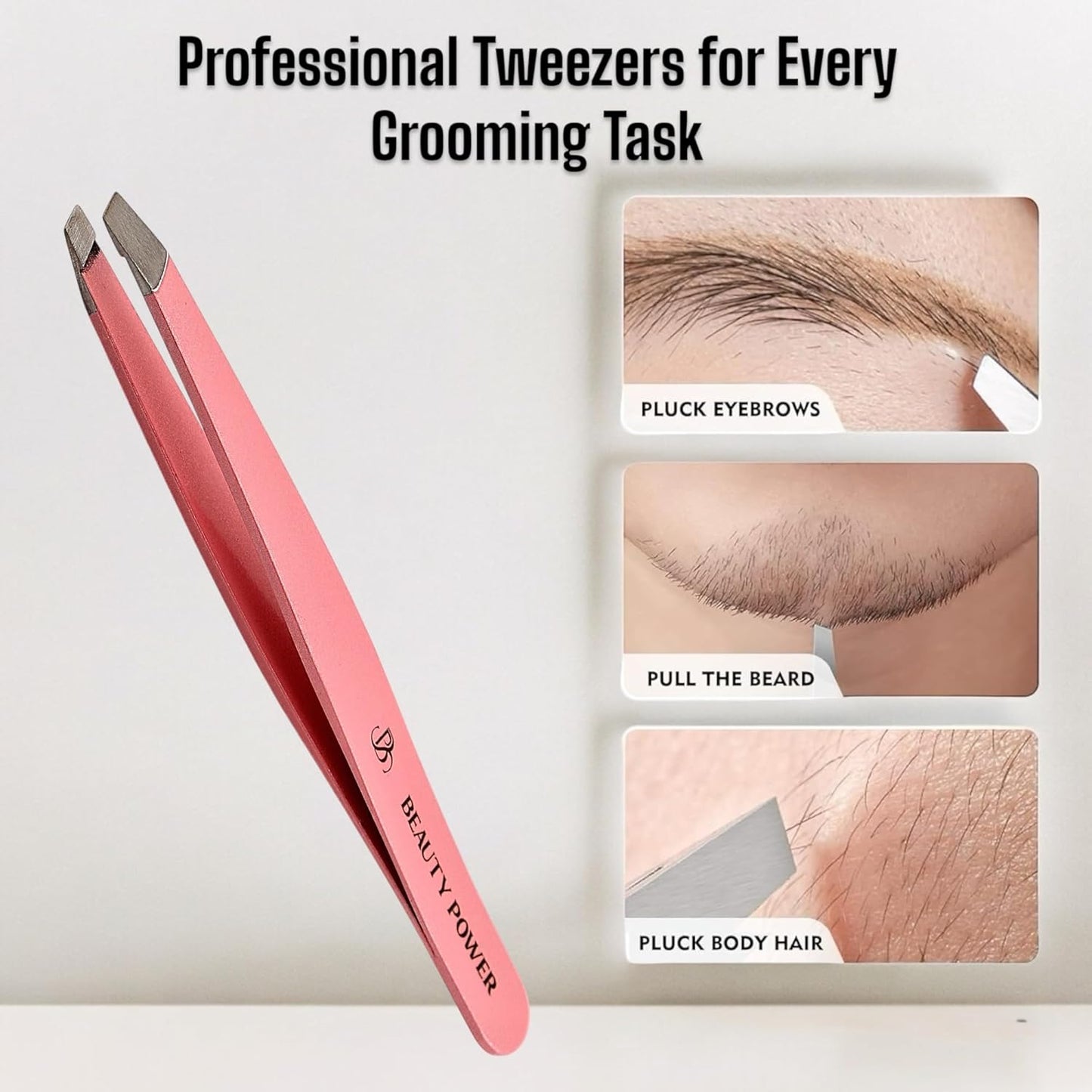Slant Tip Precision Tweezers - Stainless Steel Eyebrow Tweezers for Women & Men - Precision Tweezers for Facial Hair, Ingrown Hair & Brow Shaping - Professional Beauty Tool (Pink)