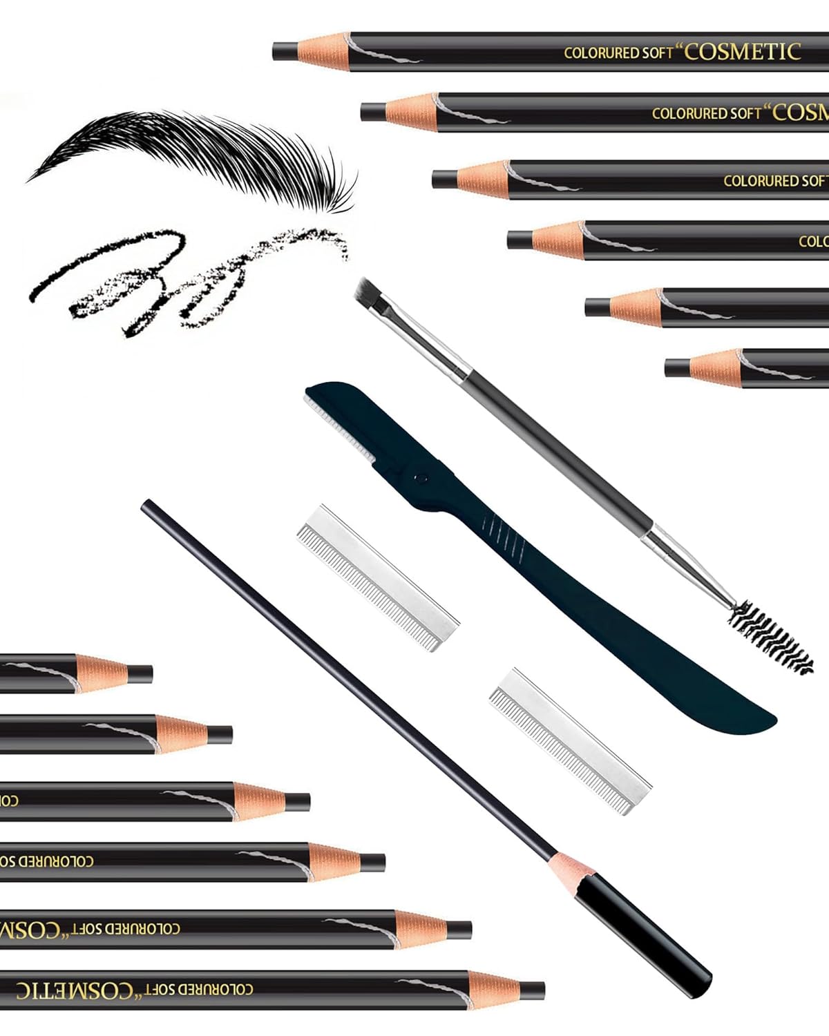 12 Piece Black Waterproof Eyebrow Pencils for Women w/Microblading Eyebrow Pencil & Brow Trimming Supplies Kit Permanent Eye Brow Liners Set For Salon-Quality Shaping & Filling Of Marks