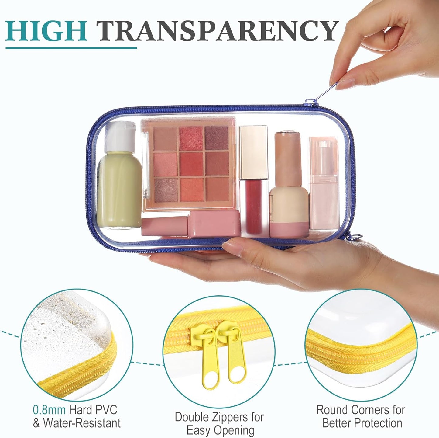 Sanwuta 6 Pcs Clear Hard Zipper Case Pencil Pouches Hard Plastic Zipper Pouches Makeup Bag Transparent Cases for Snacks Plastic Storage Organizer Box for Travel