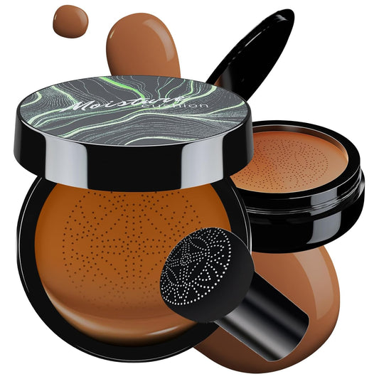 Mushroom Head Air Cushion CC Cream - BB Cream Foundation Makeup Moisturizing Concealer Long-Lasting, Cushion Foundation Full Coverage Self Adjusting for Mature Skin & All Skin Types (Deep)