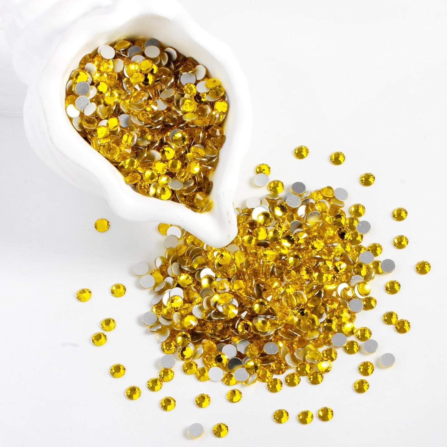 2000PCS SS12 Flatback Rhinestones | 12-Facet Diamond-Cut Glass Gems for Nail Art, Clothing, DIY Crafts |Glue-On Decoration Stones with Silver Backing(Citrine)