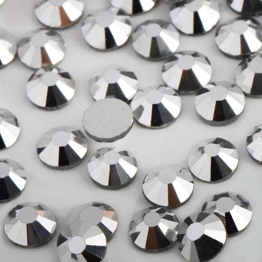 400 PCS SS30 Flatback Rhinestones,12-Facet Diamond-Cut Glass Gems for Nail Art,Clothing,DIY Crafts,Glue-On Decoration Stones with Silver Backing,Silver Hematite