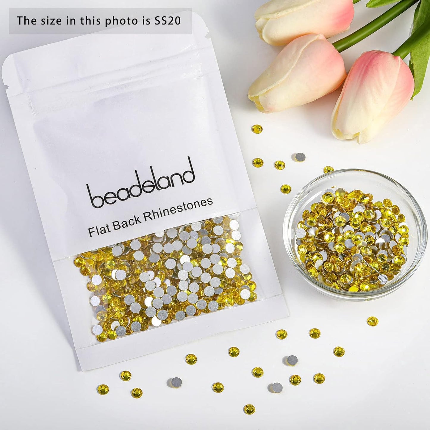 beadsland Flat Back Crystal Rhinestones Round Gems, Lemon Yellow (4.6-4.8mm) SS20/1440pcs
