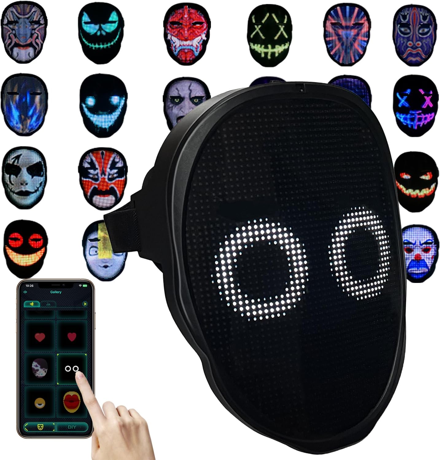 Depointer Life Led Mask with Rechargeable Bluetooth-compatible App Controlled, Customizable led mask, Lighted Face Transforming Mask, unisex-Adult