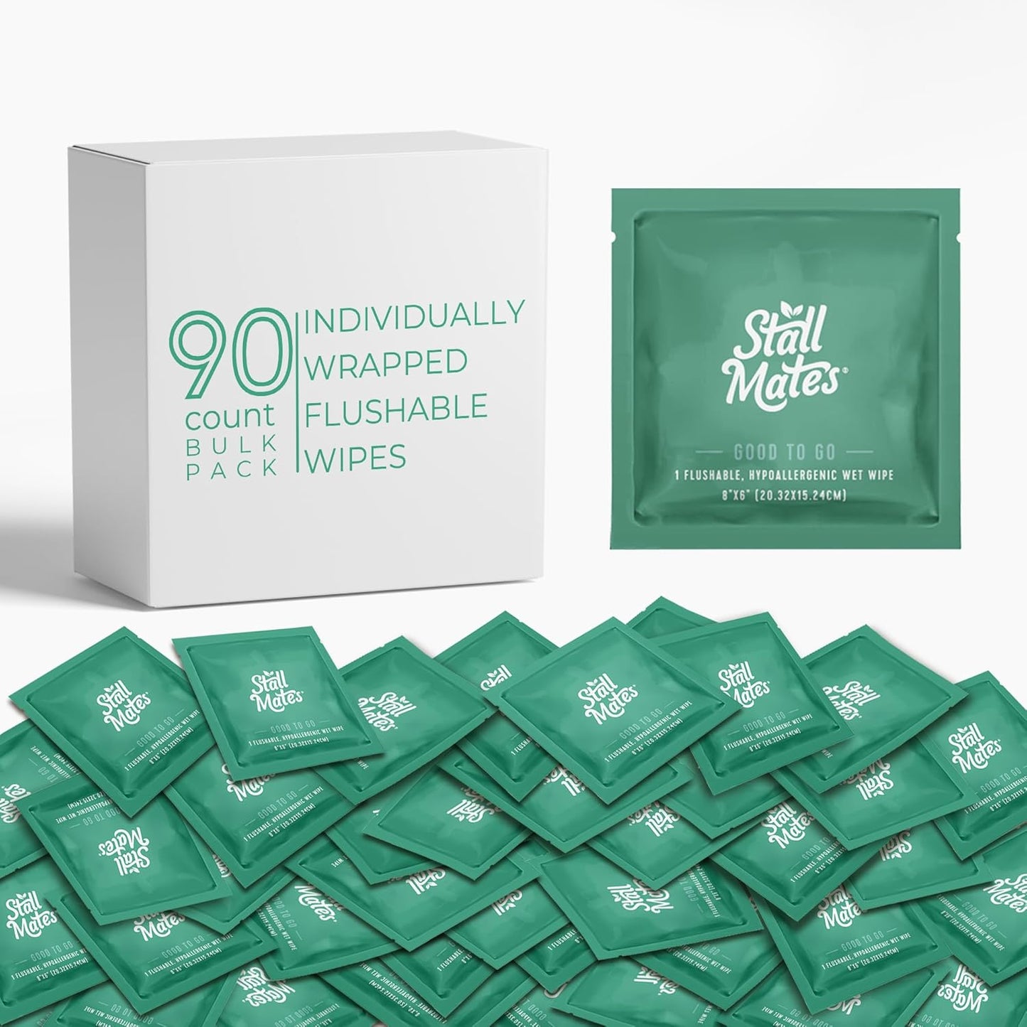 Stall Mates Wipes - Flushable Wipes | Individually Wrapped | Travel Friendly | Unscented with Vitamin-E & Aloe | (90 on-the-go singles) BULK PACK