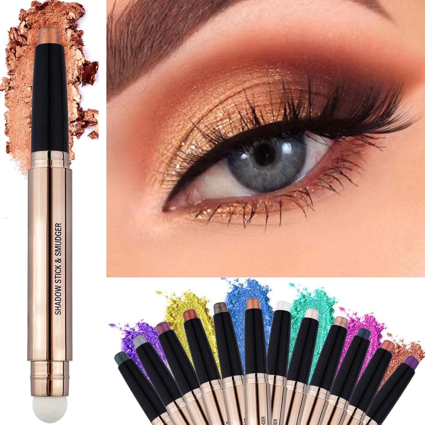 Eyeshadow Stick Smooth Cream Shadow Pencil Long Lasting Waterproof Eye Shadow Pen Highlighter Stick Makeup Hypoallergenic Multi-Dimensional Eyes Look (Champagne Shimmer #04)