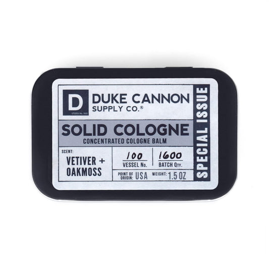 Duke Cannon Supply Co. Solid Cologne for Men Special Issue Vetiver and Oakmoss (Fresh Air, Sandalwood) - Concentrated Balm, Travel-Friendly Tin, 1.5 oz