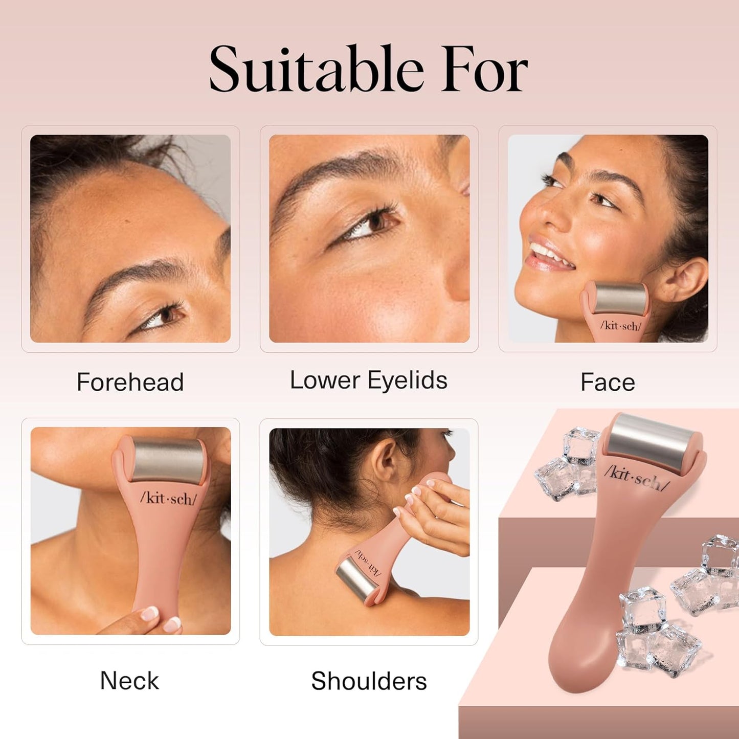 Kitsch Ice Roller for Face – Stainless Steel Face Ice Roller to Reduce Puffiness, Redness & Headaches – Cooling Facial Roller for Skin Care, Irritation Relief & Spa-Like Experience at Home - Pink