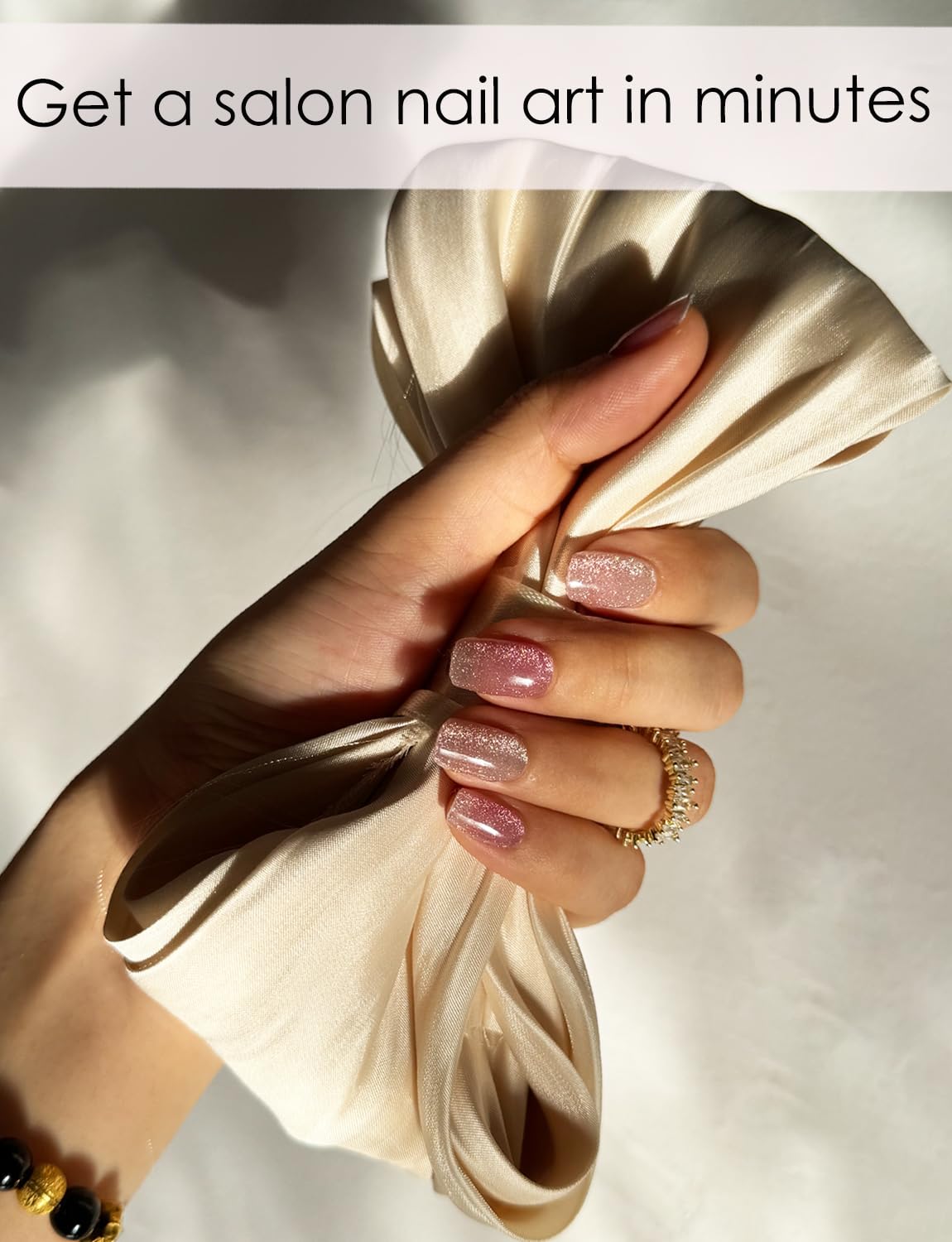 Semi Cured Gel Nail Strips, Nude Cat Eye Gradient 20pcs UV Gel Nails Sticker, Nail Wraps UV for Home Nails DIY