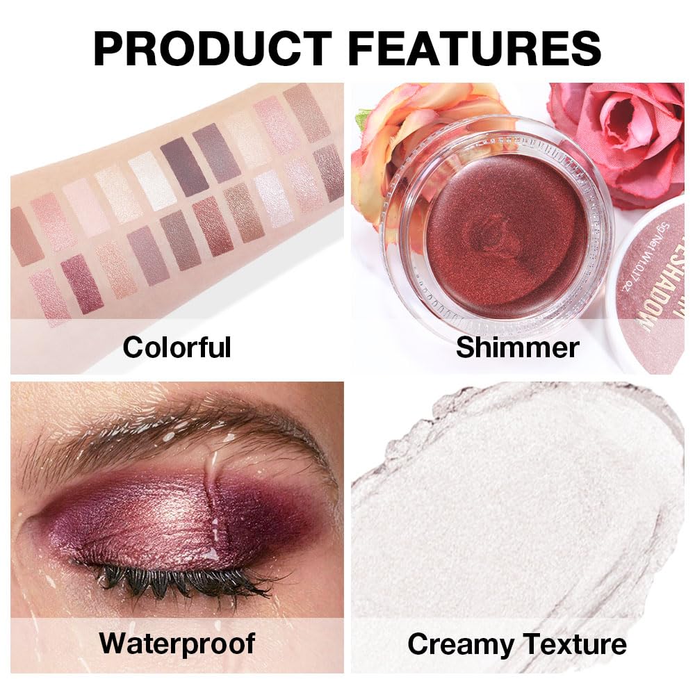 evpct Single Cream Eye Shadow Palette Pot Makeup for older Women, Pearl White Shimmer Glitter Metallic Monochrome Cream to Powder Eyeshadow Palette Eye Brightener, High Pigment Waterproof Blendable