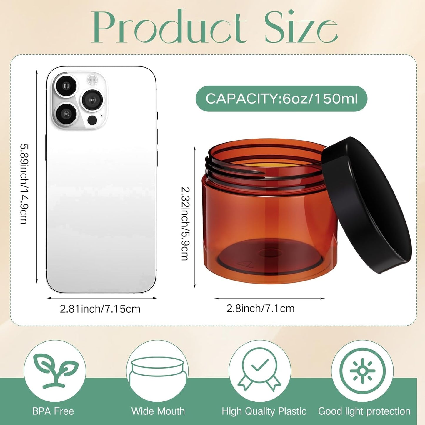 SATINIOR 24 Pieces Empty Clear Plastic Jars with Lids Round Storage Containers Wide Mouth for Beauty Product Cosmetic Cream Lotion Liquid Butter Craft and Food(Amber Lid,6 oz)