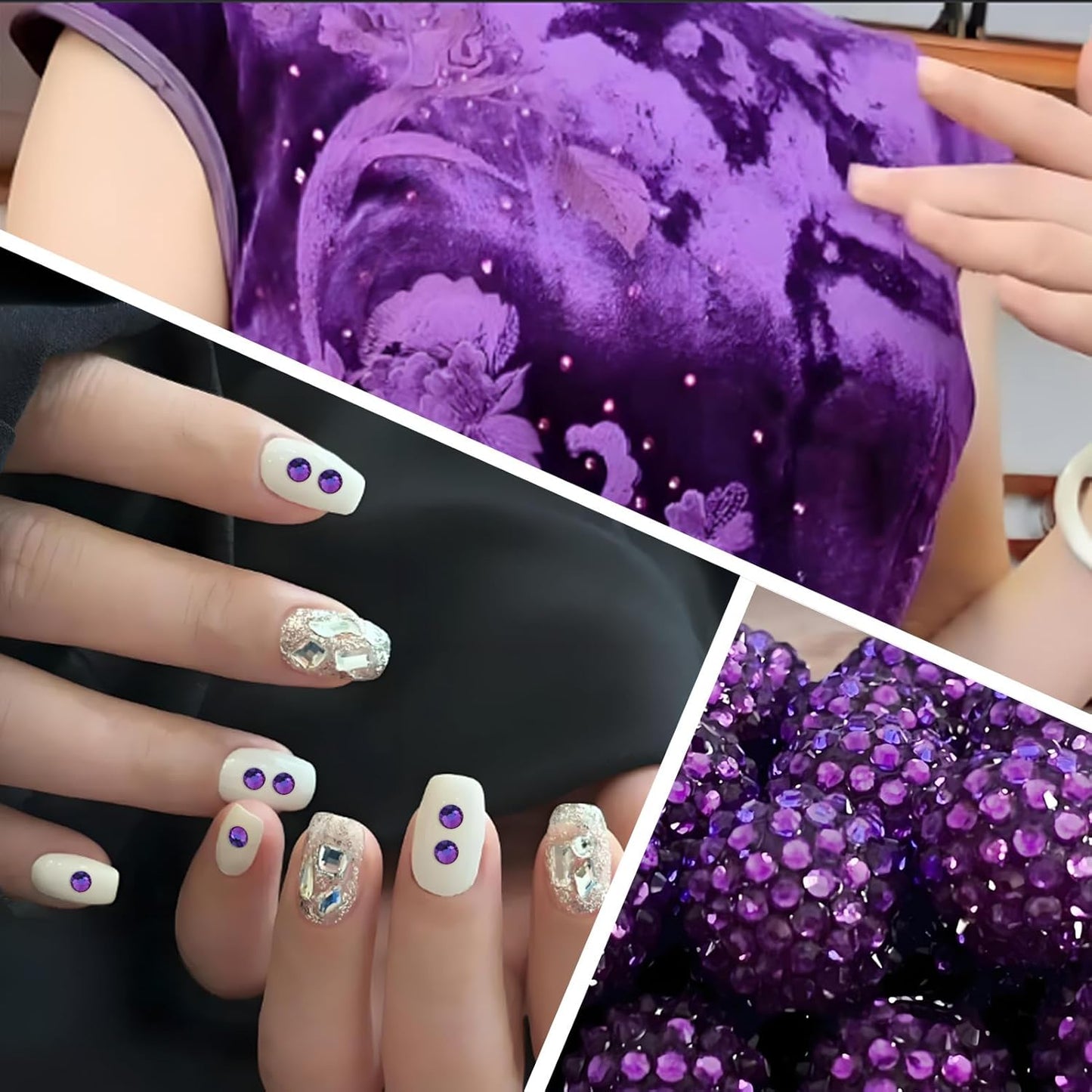 3000 PCS SS8 Flatback Rhinestones,12-Facet Diamond-Cut Glass Gems for Nail Art,Clothing,DIY Crafts,Glue-On Decoration Stones with Silver Backing,Purple Velvet