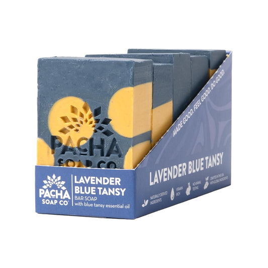 Pacha Soap Co. Bar Soap - Premium, Handcrafted, Hydrating, Natural Face Wash, Hand Cleanser, Body Wash, Soothing Essential Oils (Lavender & Blue Tansy, 5-Pack, 4 oz ea)