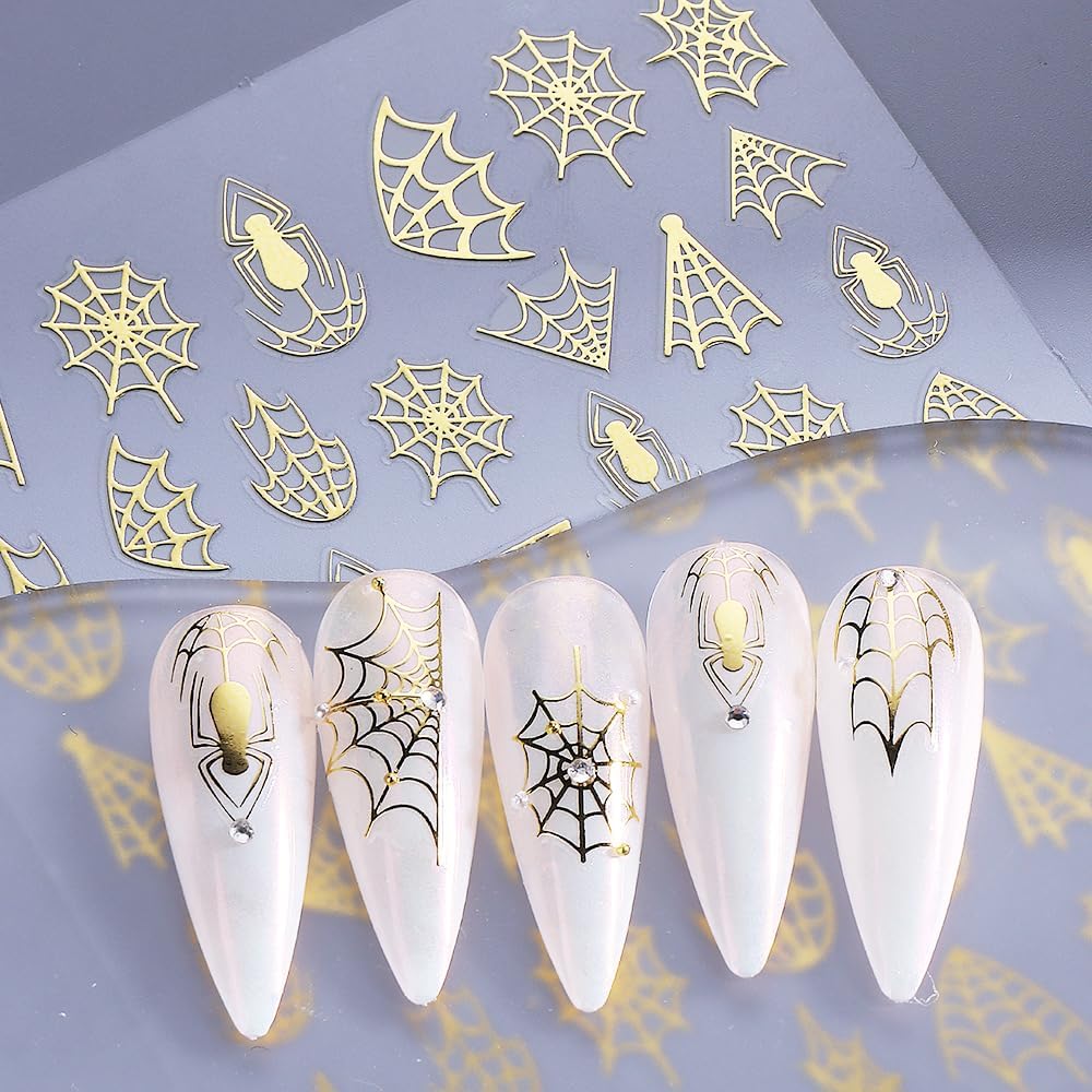 4Pcs Halloween Nail Stickers 3D Spider Web Nail Decals DIY Self Adhesive Cobweb Nail Design Halloween Nail Decoration Supplies Holiday Manicure Accessories for Women Girls