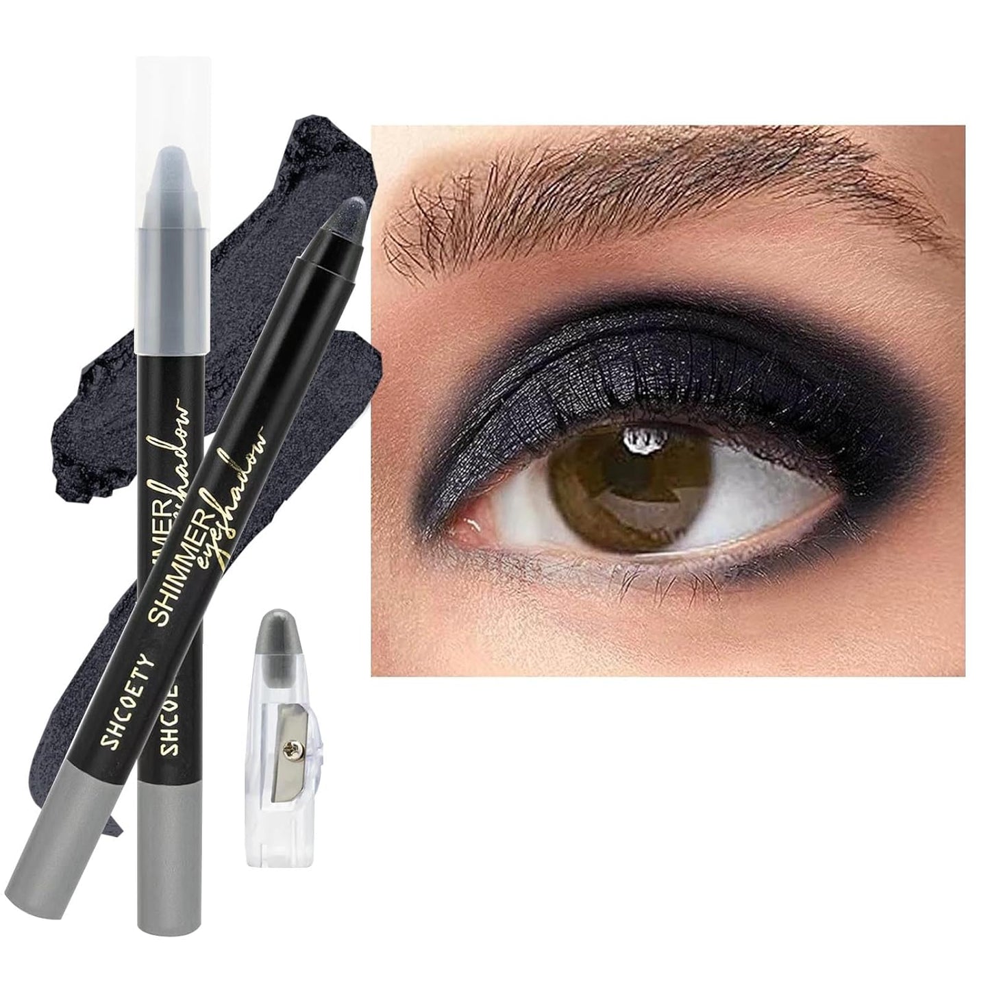 Black Eyeshadow Stick, Highlighter Eye Liner,Eye Brightener Stick, Shimmer Creamy Eyeshadow, Waterproof eye shadow Pencil Long Lasting Eye Shadow Makeup.#7 black shimmer