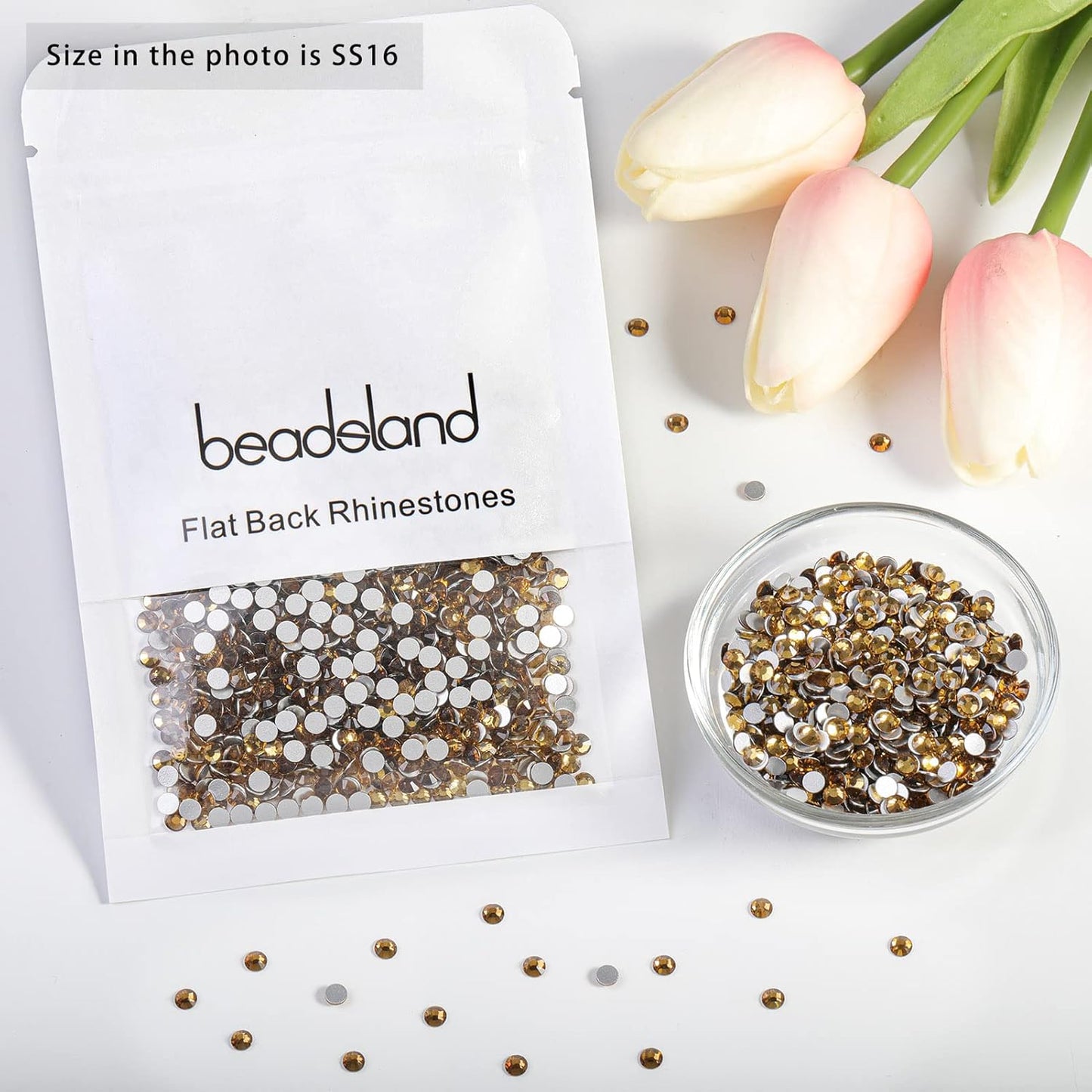 beadsland Flat Back Crystal Rhinestones Round Gems, Lt Colorado Topaz (3.8-4.0mm) SS16/1440pcs
