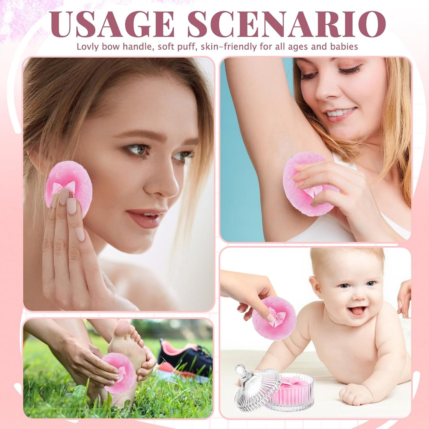 3 Pcs Large Body Powder Puff and Container, Powder Container with Puff, Velour Dusting Powder Puff with Crystal Case, Washable Reusable Puff for Women Baby Bath Travel Glitter Wet Dry Makeup