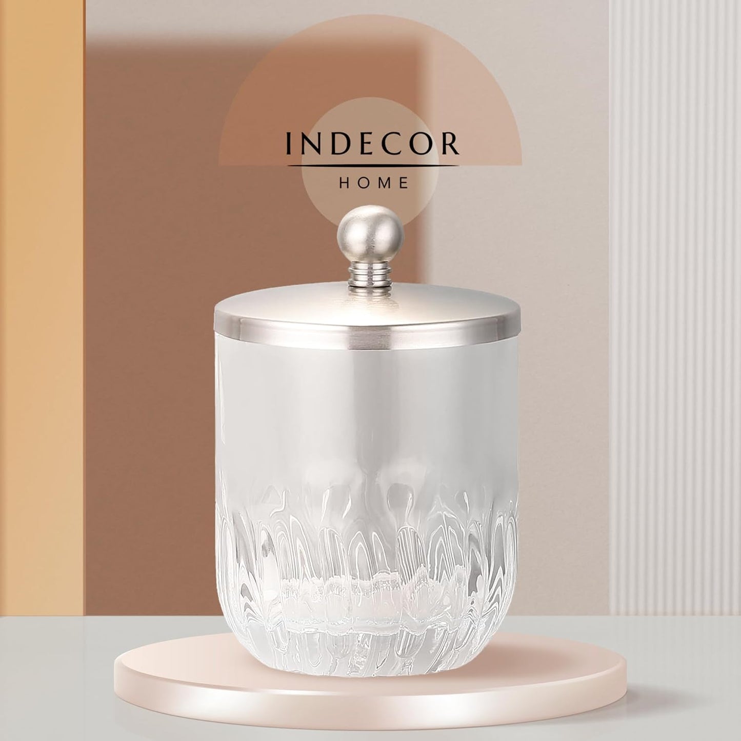 Glass Jar with Metal Lid for Bathroom Organization, Clear Apothecary Jar for Cotton Balls, Q Tips, and Small Accessories, Stylish Bathroom Storage Container Nickel