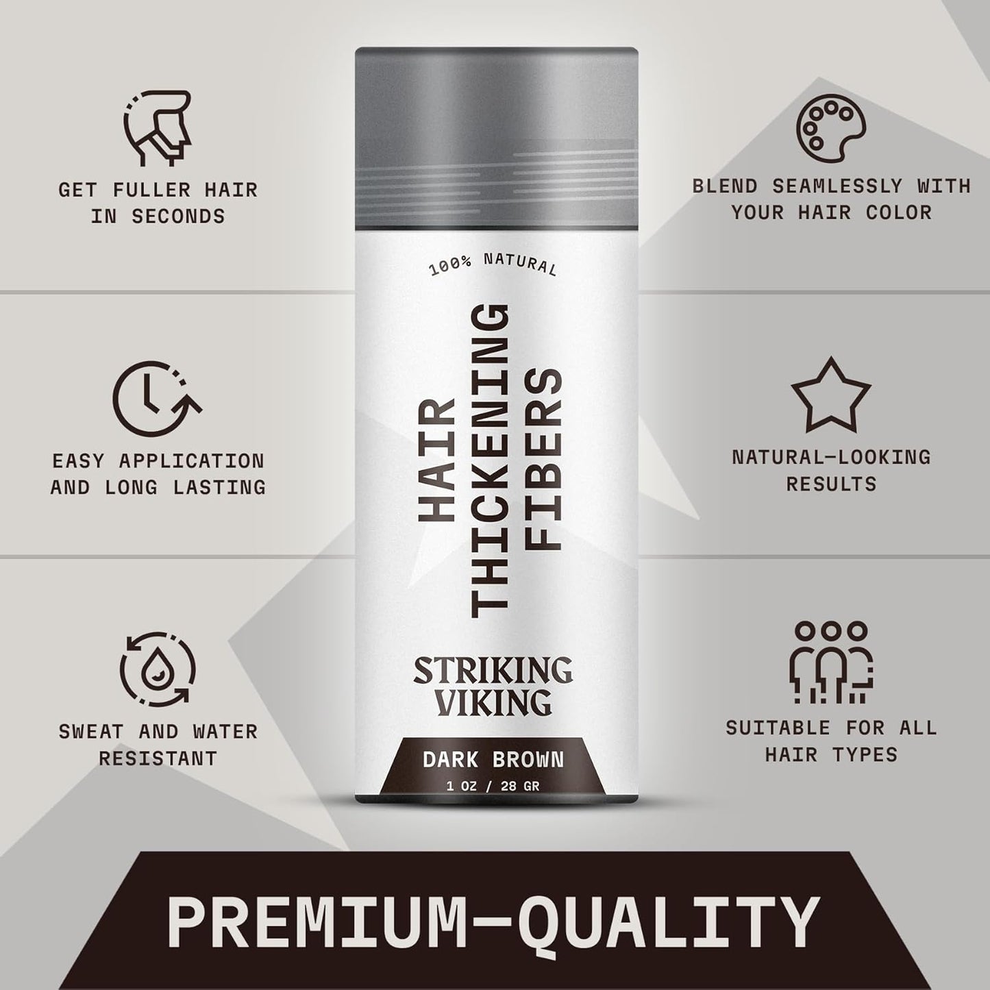 Striking Viking Hair Fibers - Dark Brown, 0.98 oz, Pack of 1 - Long-Lasting Hold & Hair Filler - Undetectable Coverage with Fiber Powder - Easy Application & Styling Powder