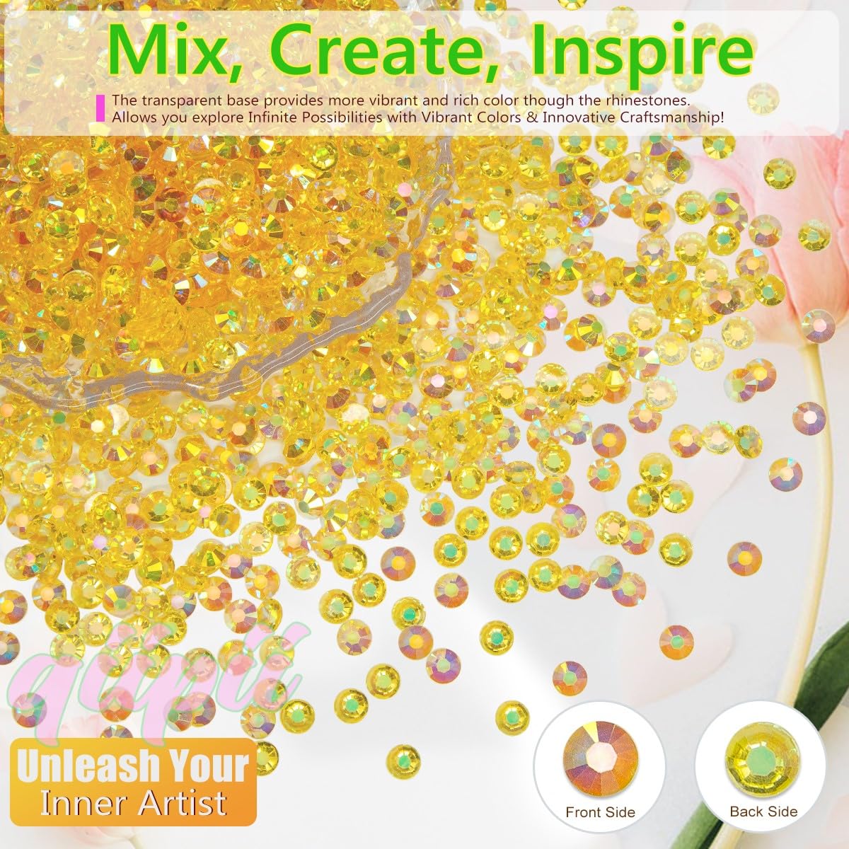 16000PCS Gold Yellow Resin Rhinestones for Crafting Flatback Golden Stones 3mm 4mm 5mm Non-Hotfix Diamonds Crystals Gems Charms for Nails Face Eyes Makeup Tumblers Bottles DIY Crafts Clothes