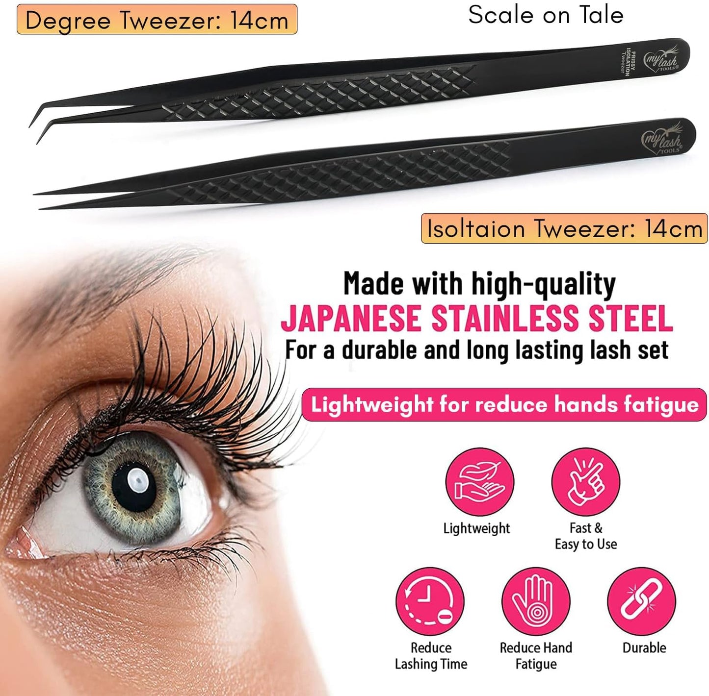 My Lash Tools Eyelash Extension Curved Degree & Straight Tweezers set for Isolation Lash Extensions 14cm, Best for Individual Isolation & Classic Lashes Stainless Steel Eyelash Twisers (Tweezers set)
