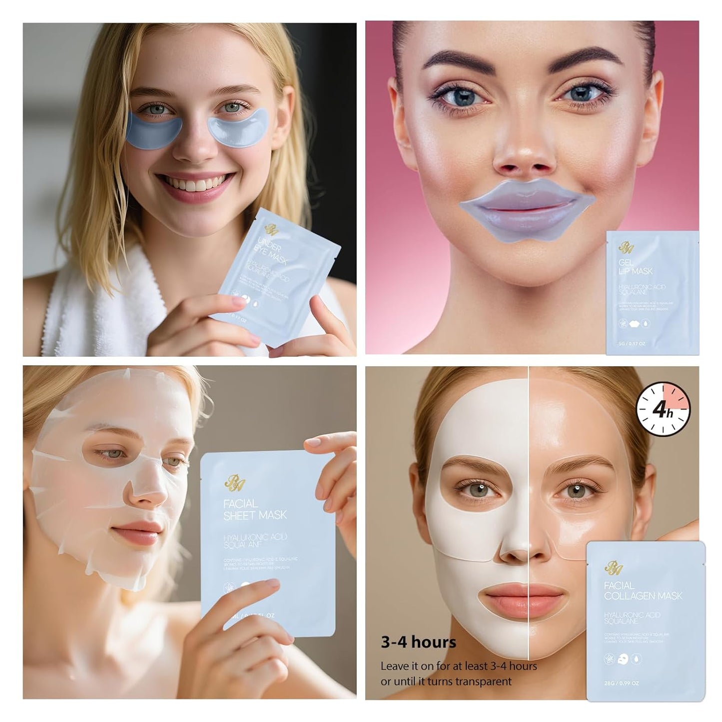 55 Pcs Face Sheet Masks Skin Care, Bio-Collagen Overnight Hydrogel Mask for Women & Men, Under Eye Patches, Gel Lip Mask, Lip Scrub, Face Serum, Christmas, Mother's Day, Valentine's, Birthday, Dad