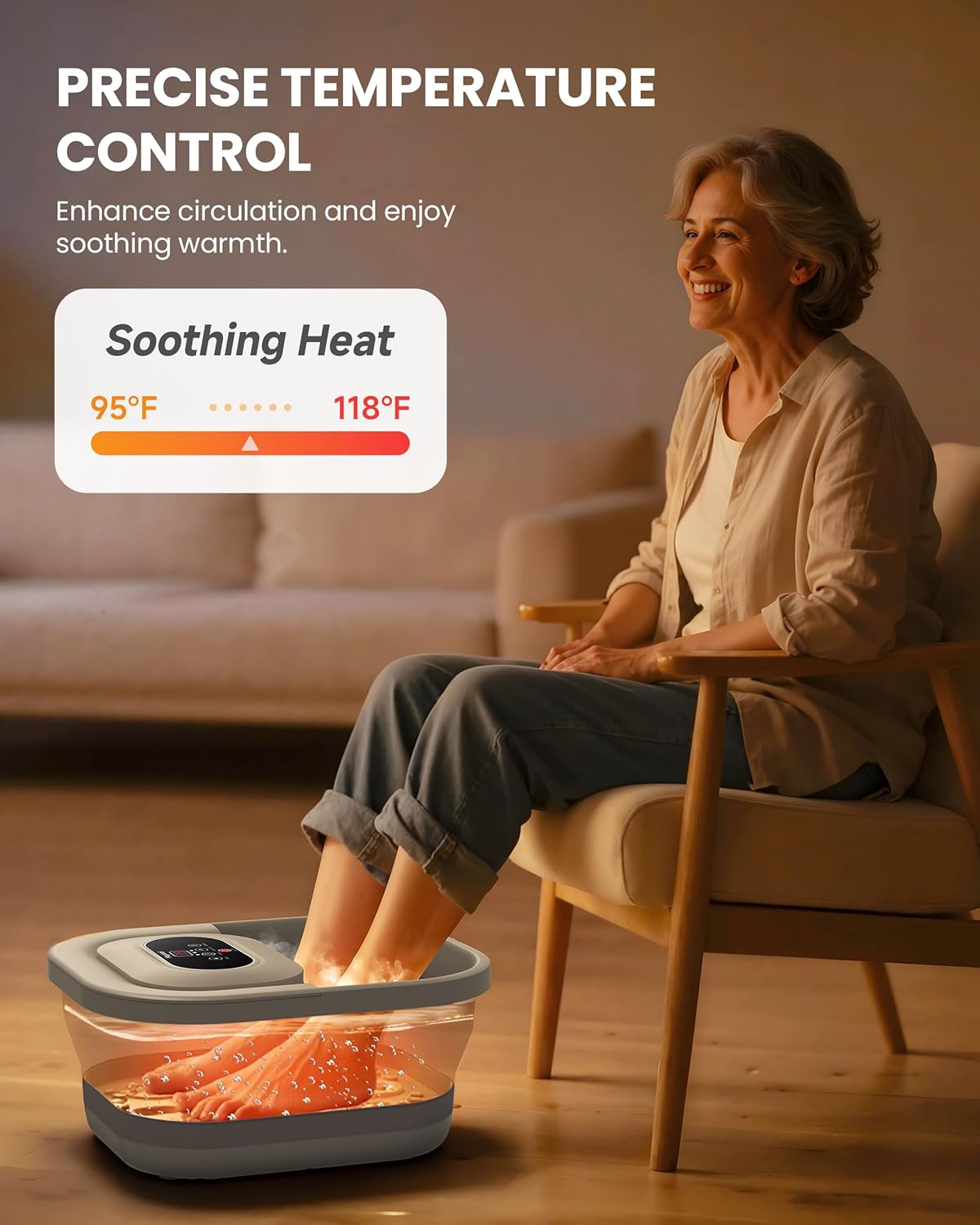 Collapsible Foot Spa with Heat, Bubble, Temperature Control, Foot Spa Bath Massager with 8 Massage Rollers, Pumice Stone, Pedicure Foot Bath for Relaxation,Stress Relief