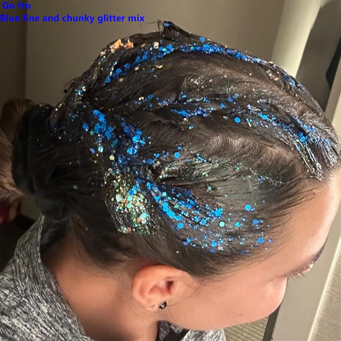 Go Ho Blue Face Body Glitter,Halloween Blue Face Paint Sparkling Mermaid Glitter Gel,Holographic Chunky Sequins Glitters for Eye Lip Hair Nails,Festival Rave Accessories