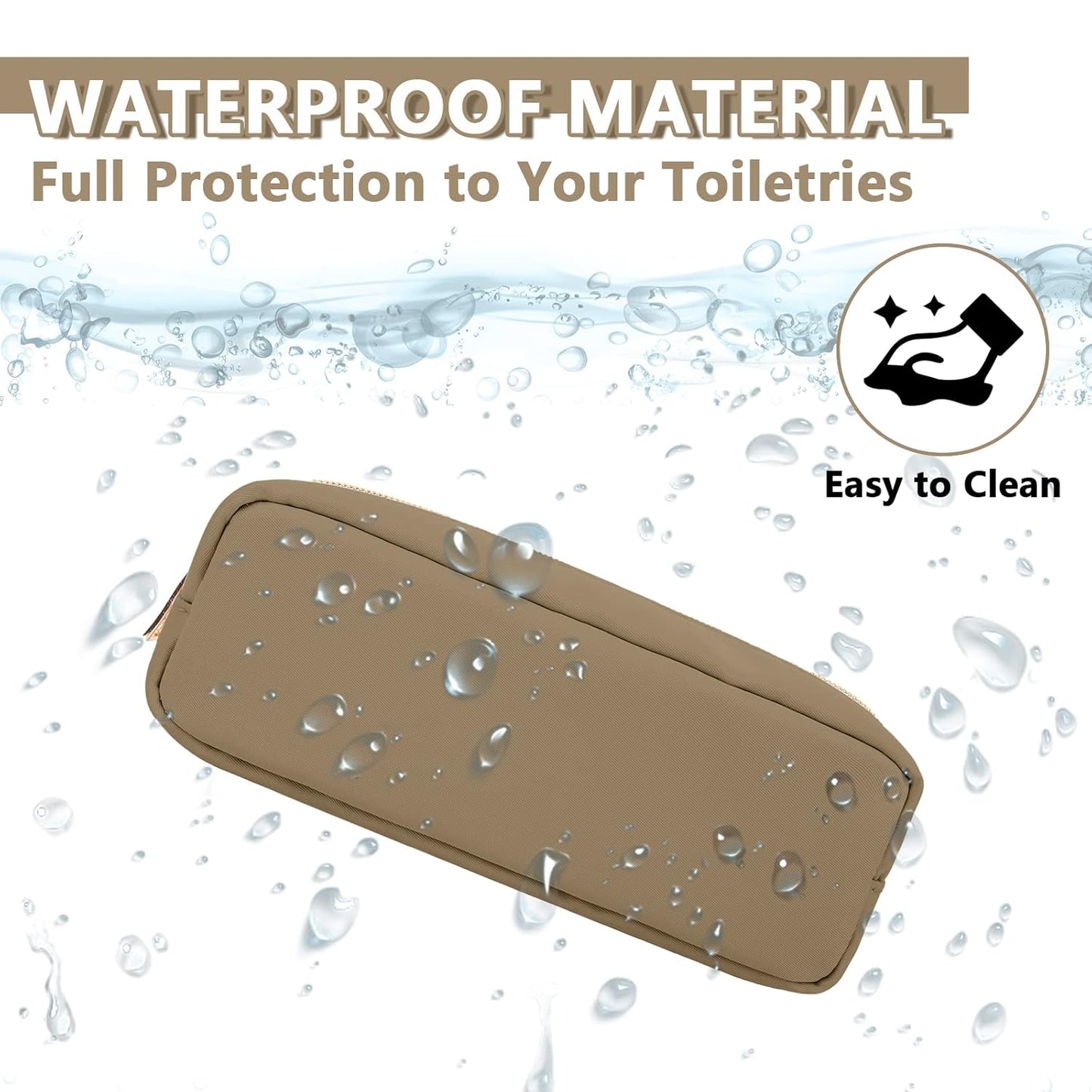 Small Pencil Case Makeup Bag for Purse, Cute Pencil Pouch Preppy Nylon Makeup Brush Pouch with Zipper, Girls Portable Stationery Storage Case for Office School College(Slim-Khaki)