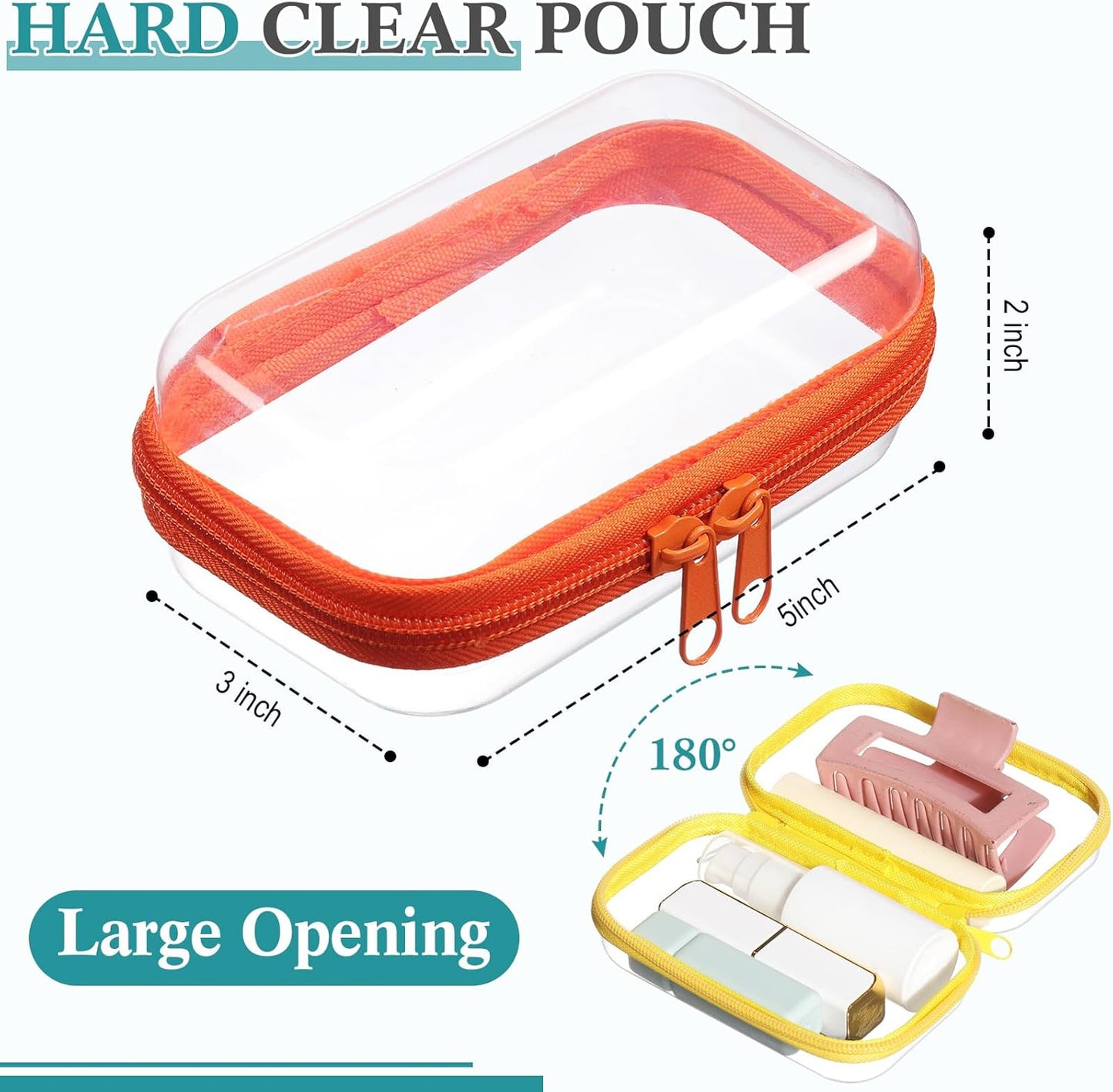Sanwuta 6 Pcs Clear Hard Zipper Case Pencil Pouches Hard Plastic Zipper Pouches Makeup Bag Transparent Cases for Snacks Plastic Storage Organizer Box for Travel