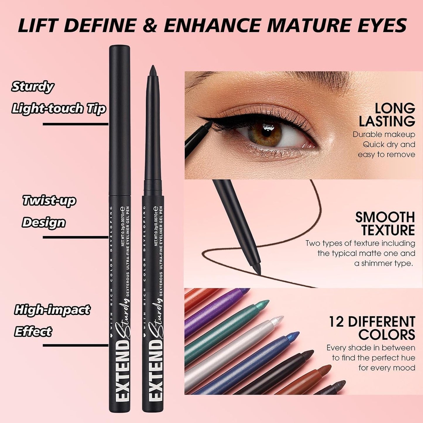 White Pencil Eyeliner Waterproof Retractable Cream White Gel Eyeliner Smudge-proof Hypoallergenic (01#)