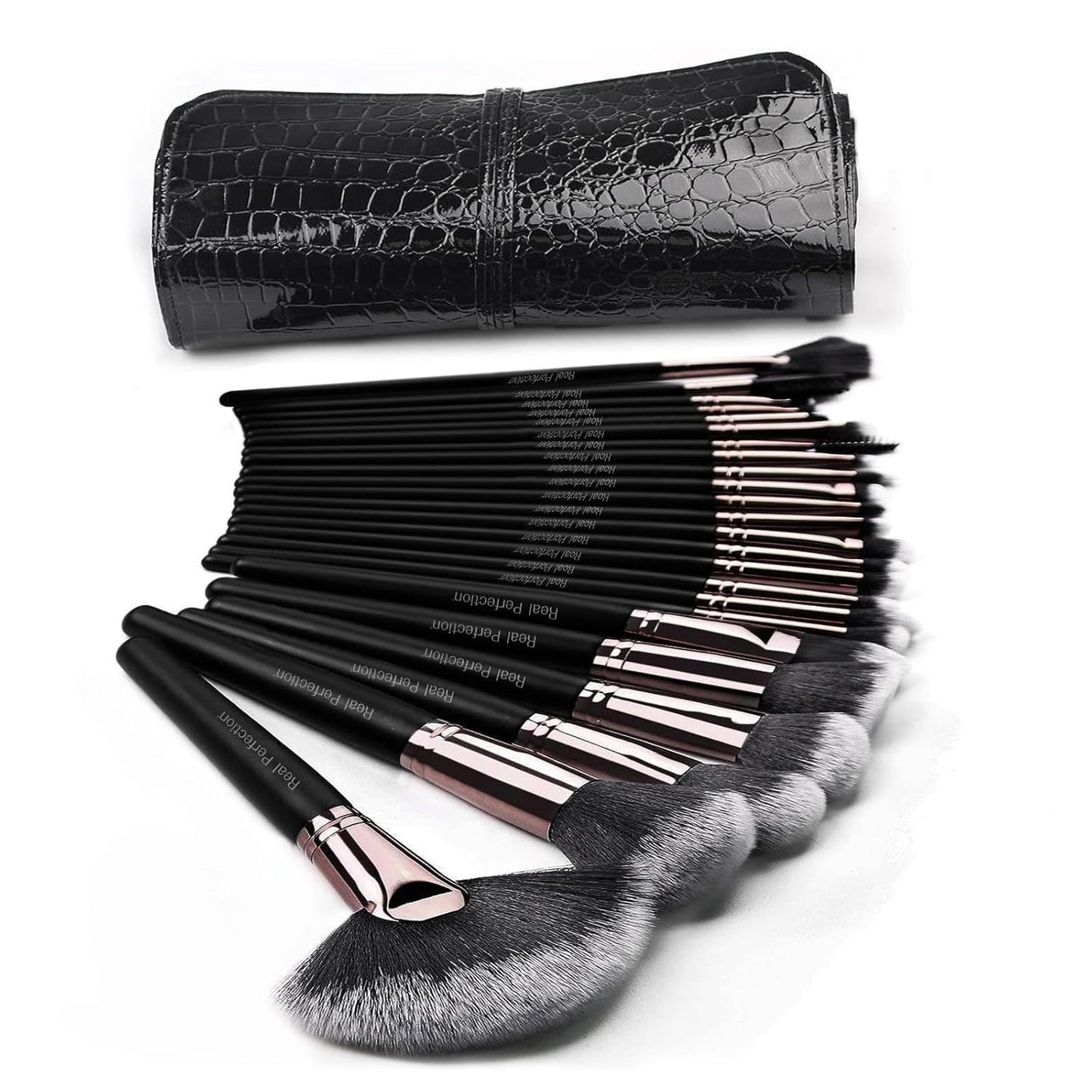 Real Perfection Makeup Brushes 24pcs Makeup Brush Set Premium Synthetic Powder Foundation Contour Blush Concealer Eye Shadow Blending Liner Make Up Brush Kit with Case