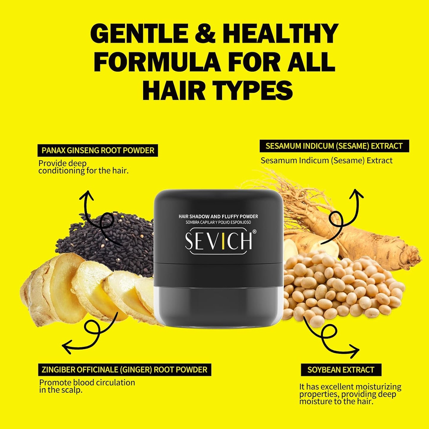 SEVICH 2-in-1 Hairline Powder & Volumizing Powder for Gray Coverage & Fluffy Roots – Oil-Absorbing, Natural-Looking, Travel-Friendly with Mirror – Black or Dark Grey(Random Color)