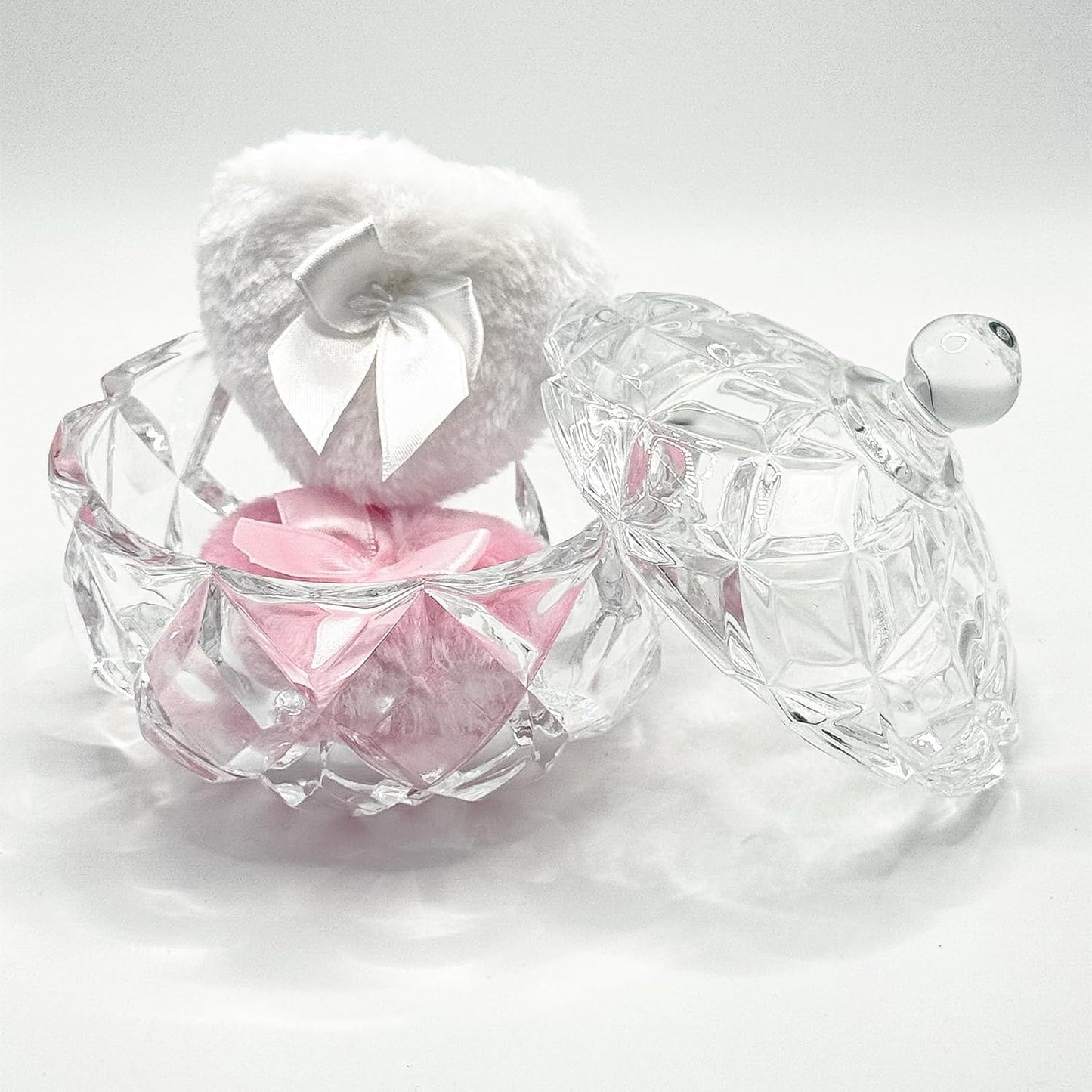 Body Powder Puff and Container - Glass Dusting Powder Container with 2 Soft Puffs Vintage Powder Puff Case for Women & Girls (3.94x3.94x4.53 H IN) - GRB012-Transparent