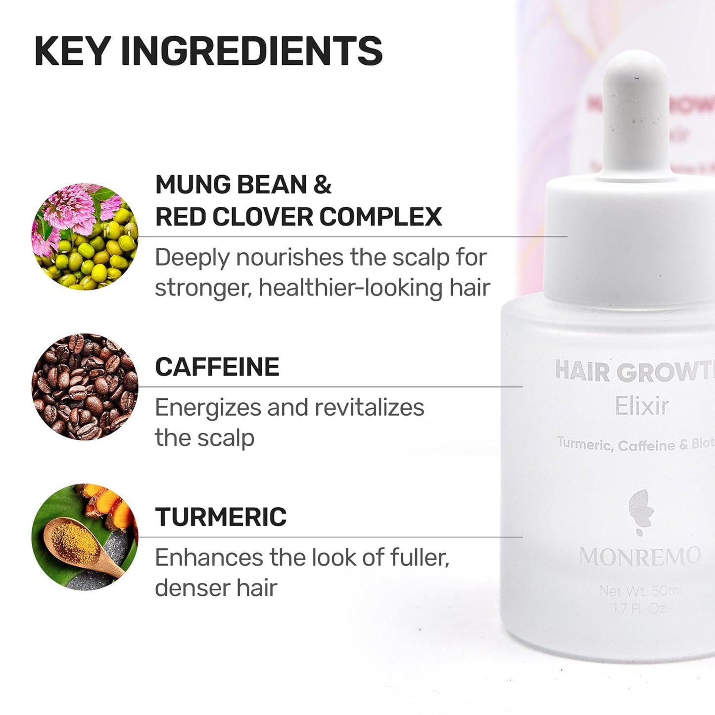 Hair Growth Serum with Turmeric, Caffeine & Biotin – Fast-Absorbing Regrowth & Scalp Treatment Serum for Fuller Hair – Lightweight Vegan Formula – Ideal for Thinning, Weak Hair & Daily Use