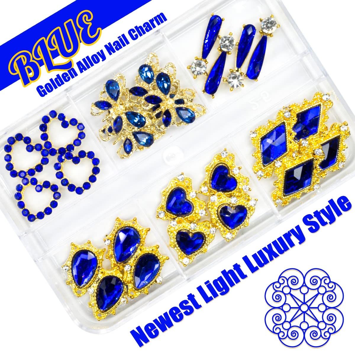 24pcs Blue Nail Rhinestones Luxury Nail Charms Sapphire Heart Charms for Nails 3D Big Royal Blue Nail Gems Crystals Diamonds Jewelry Stones Alloy Nail Art Studs Nail Art Decor for Arylic Nails Crafts