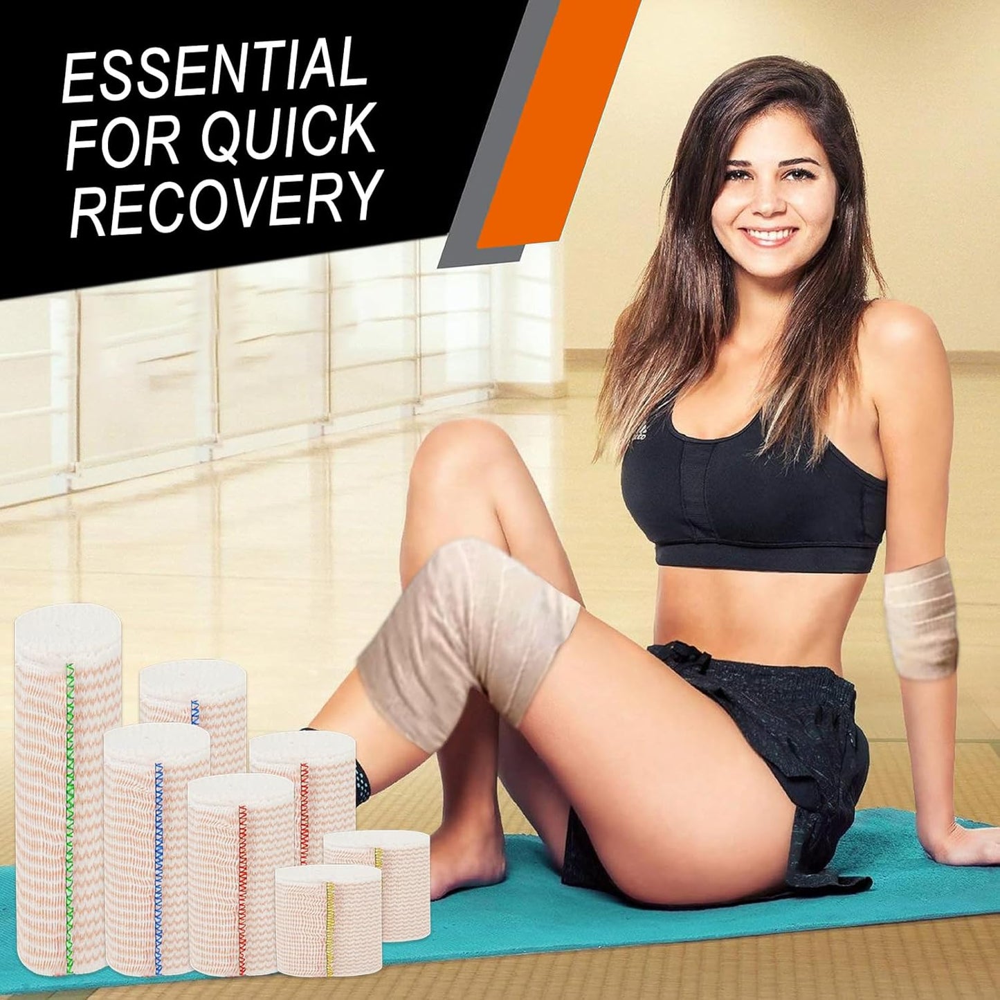 Premium Elastic Bandage Wrap 3 inch 6 Pack Reusable Versatile Self-Closing Compression Bandage Wraps for Ankles, Wrists Knee, Tummy and Body Cotton Lymphedema Wraps for Legs Latex-Free