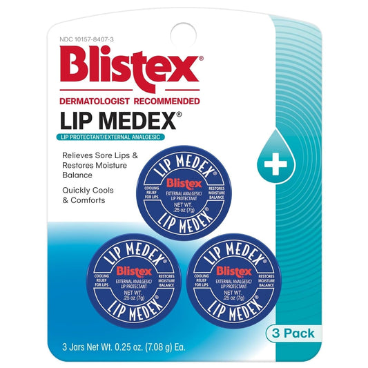 Blistex Lip Medex, 0.25 Ounce, 3 Count, Medicated Relief with Immediate Cooling, Soothes and Protects, Advanced Hydration, Restores Healthy Moisture Balance to Lips, 1 Pack