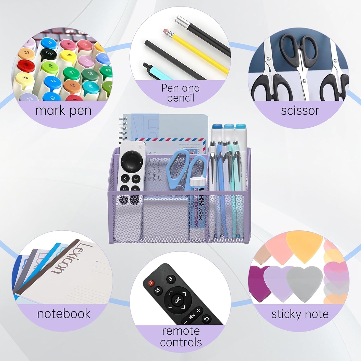 YINGHUA Strong Magnetic Pen Holder for Whiteboard and Refrigerator 3 Compartments Metal Mesh Organizer Space Saving Shelf for Office School Home and Locker - Purple