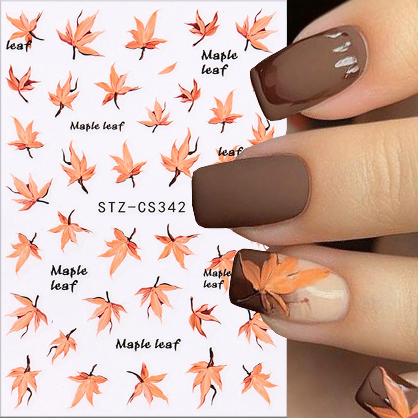 6 Sheets Thanksgiving Day Nail Art Stickers 3D Self -Adhesive Fall Red Maple Leaf Nail Decals Holographic Autumn Maple Leaf Letter Nail Stickers Festival Nail Decoration for Women Manicure Supplies