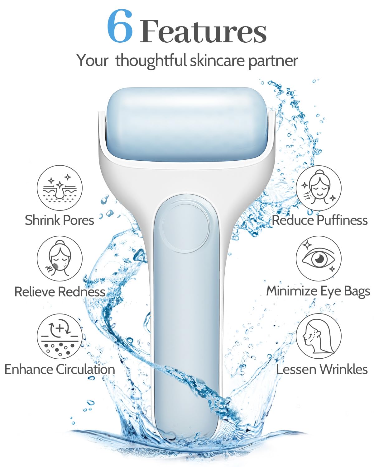 MORGLES Ice Roller for Face, Premium Facial Roller for Puffiness, Dark Circles and Lymphatic Drainage, Cold Face Roller for Women Self Care with Carry Case