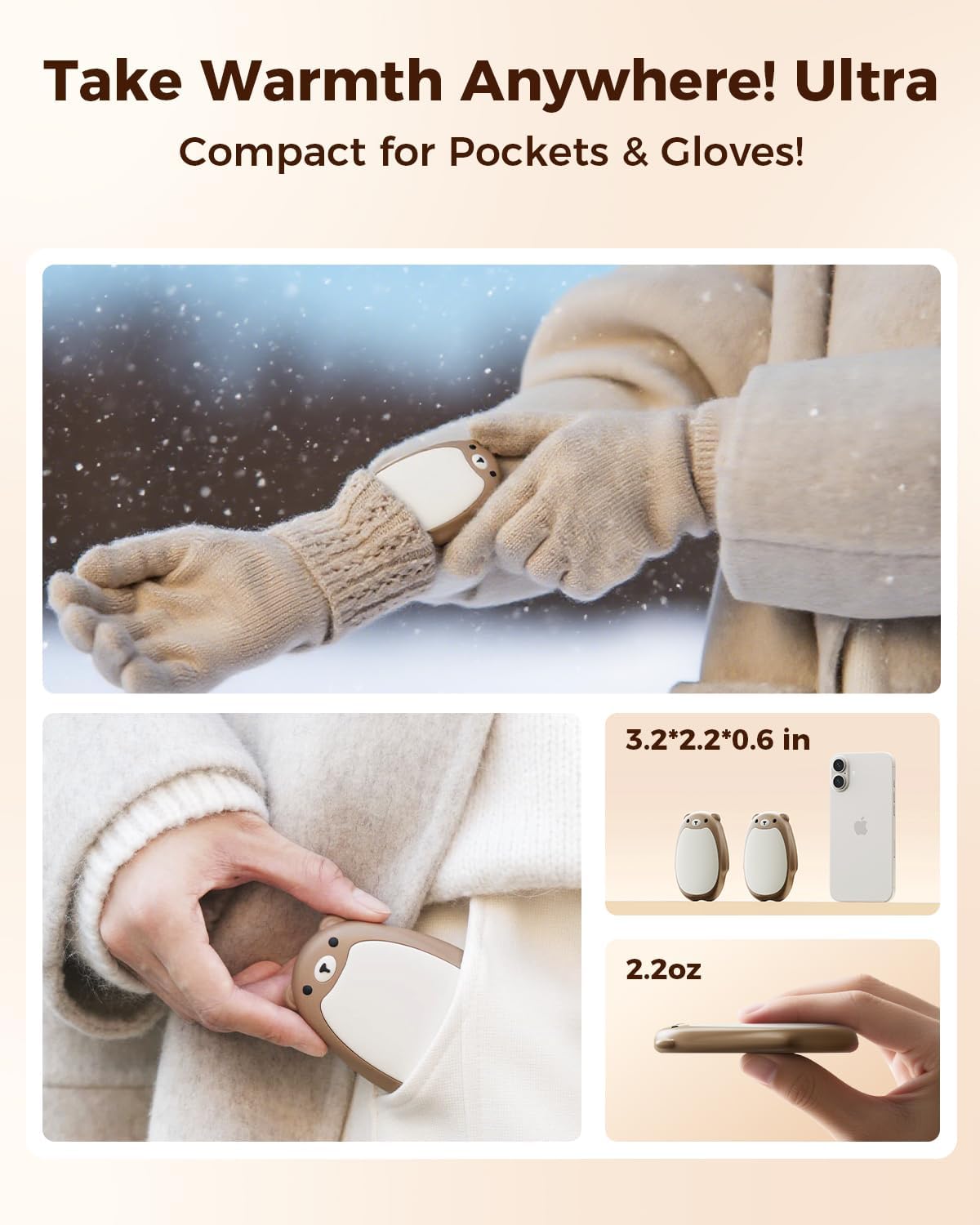 SWEETFULL Hand Warmers Rechargeable – Cute Bear, 2 Pack Magnetic Hot Hands, Reusable Electric Pocket Heater, Great Gift for Daughter, Kids, Wife, or Bestie, Portable for Outdoor & Camping