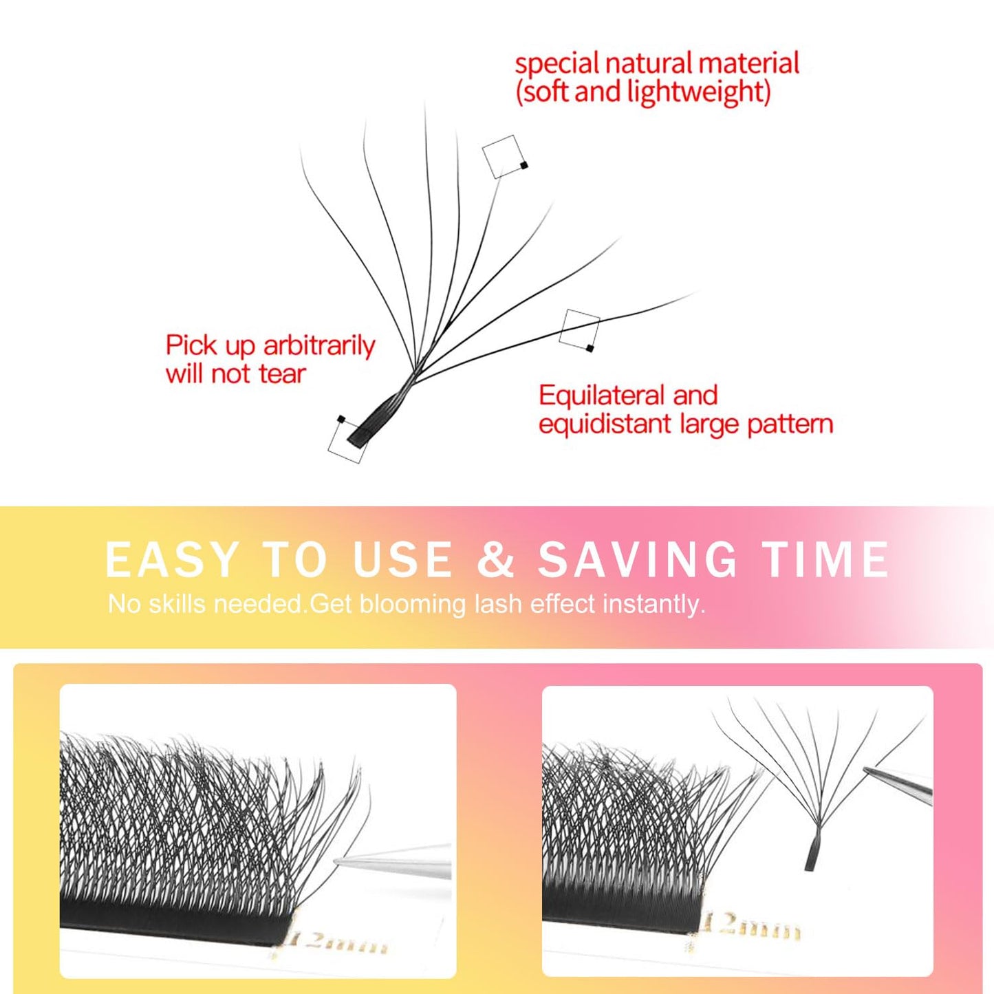 W Lash Extensions Supplies 8D Eyelash Extensions W Shape 0.07mm Thickness C Curl 14mm Premade Fans Easy Fan Lashes Volume Matte Black 12 Rows Crisscross Eye Lashes(W-8D-0.07-C,14mm)