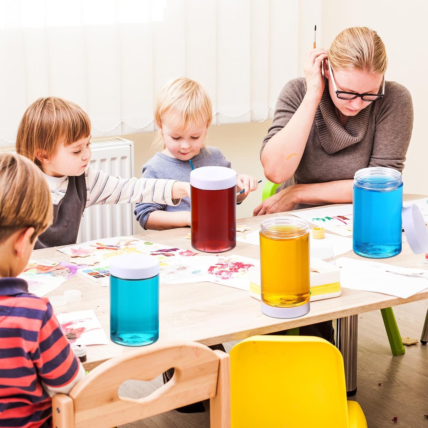 SATINIOR 24 Pieces Empty Clear Plastic Jars with Lids Round Storage Containers Wide Mouth for Beauty Product Cosmetic Cream Lotion Liquid Butter Craft and Food(White Lid,32 oz)