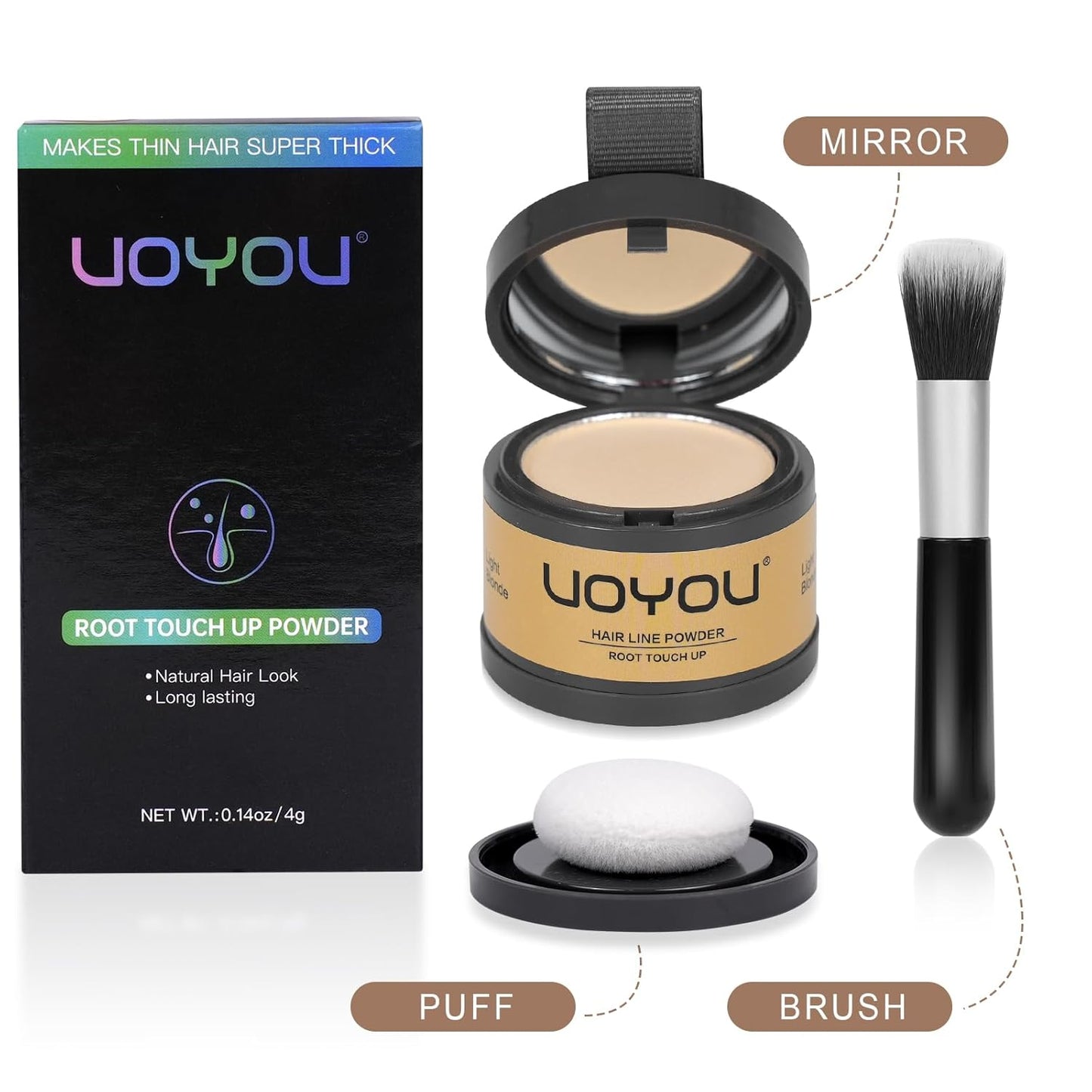 Root Touch Up Powder Instantly Conceals Hair Loss, Gray Root Cover Up Powder, Water & Sweat Resistant Hair Powder for Thinning Hair Men & Women, Includes Brush (Light Blonde, 4g Bottle with Brush)