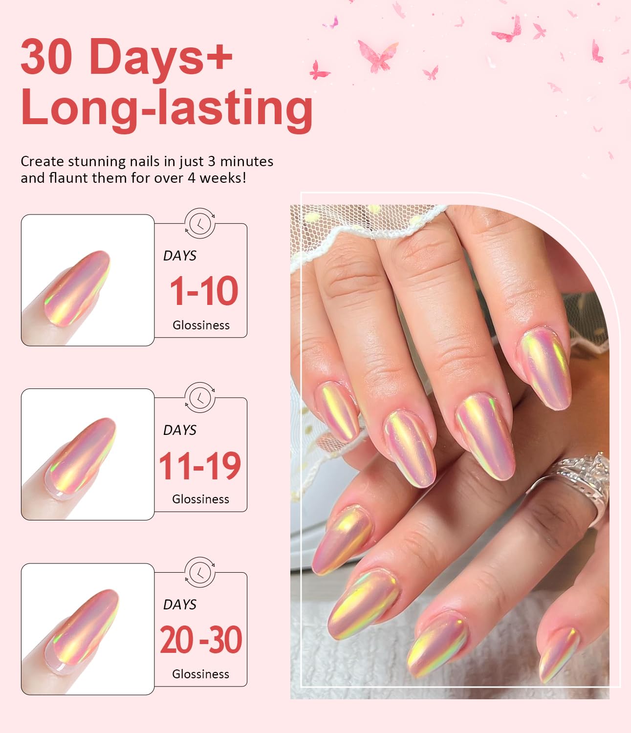 Chrome Nail Powder - Pearl Chrome Nail Powder Glitter Powder, Aurora Chrome Nail Powder Ice Translucent Iridescent Mermaid Pigment Dust Nail Powder Kit For Manicure Decoration DIY