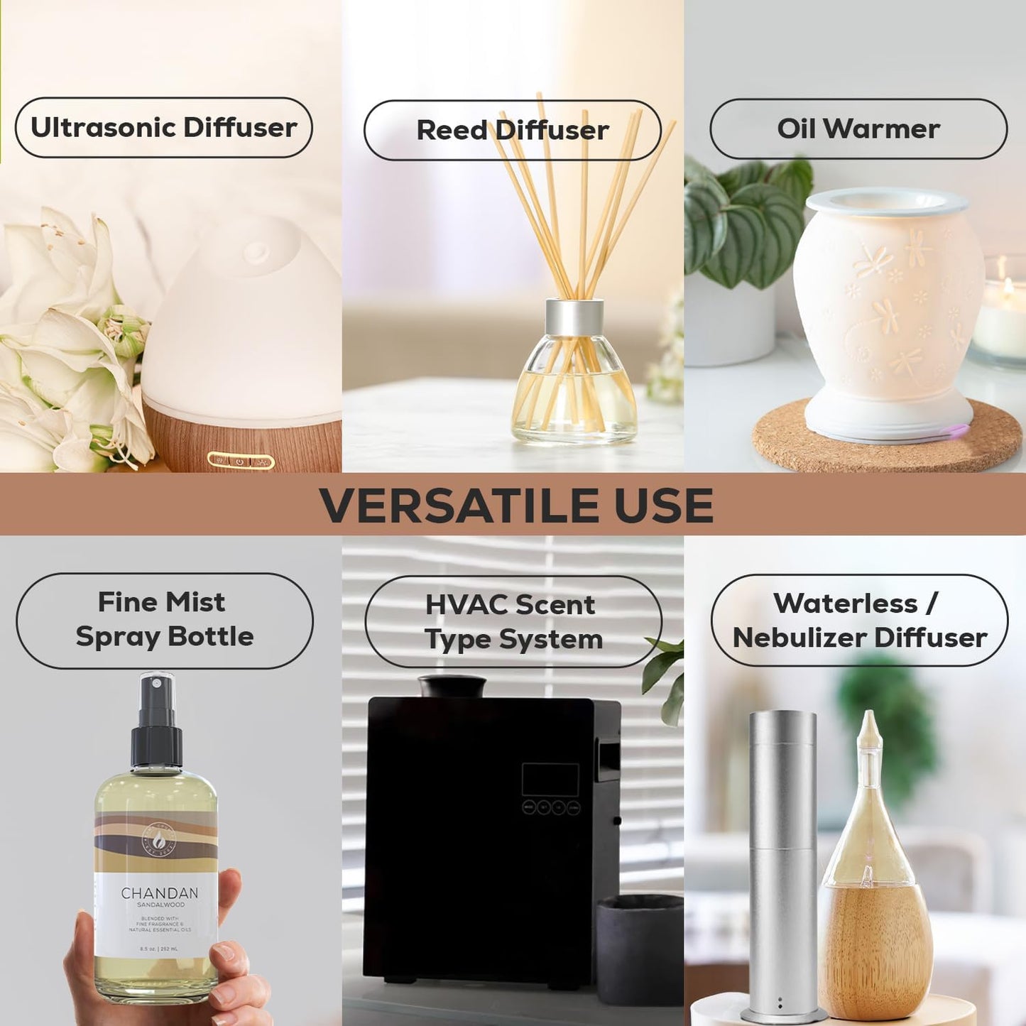 Aroma Country Chandan Diffuser Oil - Luxury Essential Oils for Diffuser Refill & Air Freshener Room Spray - Long-Lasting & Natural Home Fragrance, Sandalwood Scented Oil for Diffusers (8.5 Fl. oz)