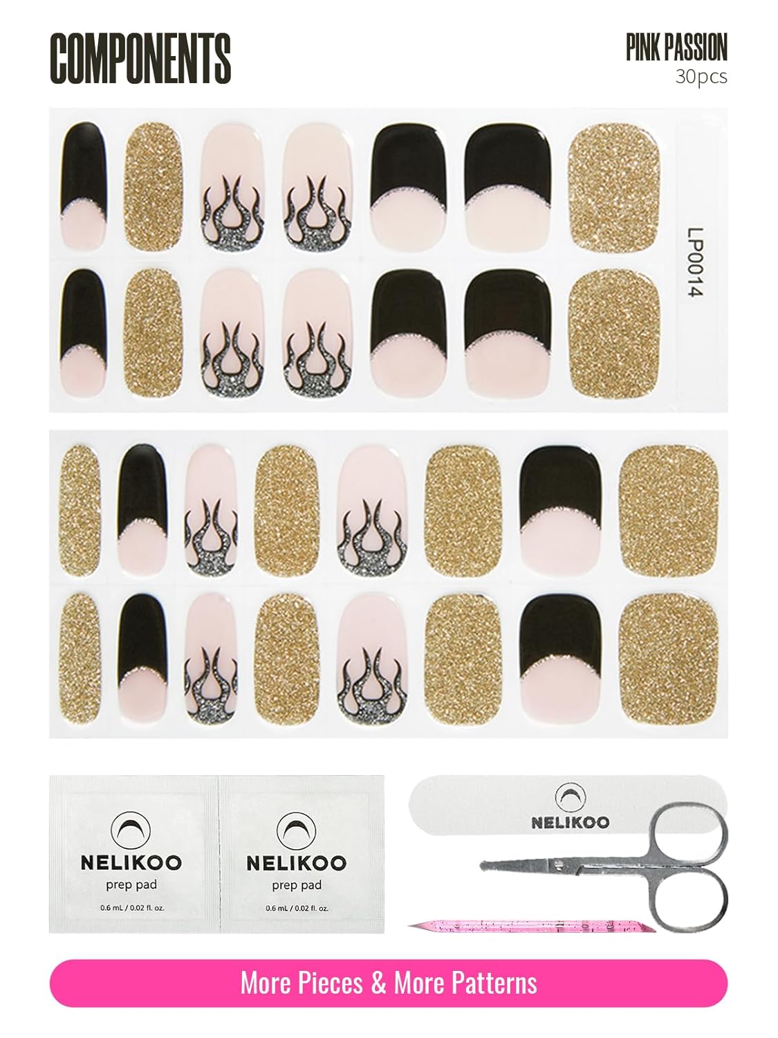 Semi Cured Gel Nail Strips, 30 pcs Gel Nail Wraps, Easy to Apply, Salon-Quality, 2 Weeks Long Lasting Pink Passion