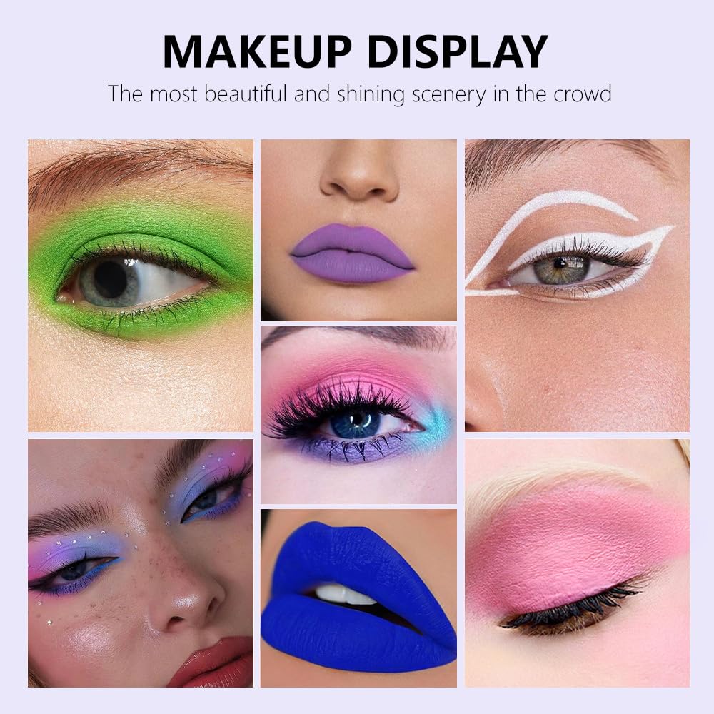 6 Pcs Colorful Matte Liquid Eyeshadow Eyeliner Set, White, Pink, Green, Blue, Purple, Dark Blue, Halloween Stage Clown Children's Makeup, Quick-Drying, Long-Lasting, Waterproof (6Pcs-Matte Colorful 2)